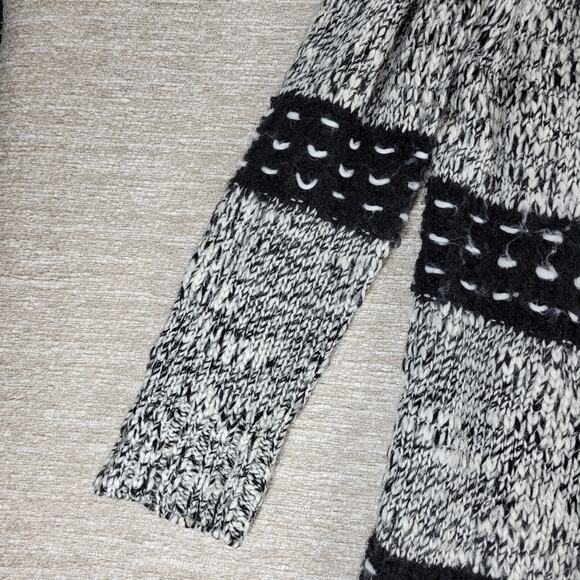 Two by Vince Camuto Chunky Knit Long Cardigan Sweater Black White Wool Blend L - Picture 7 of 16